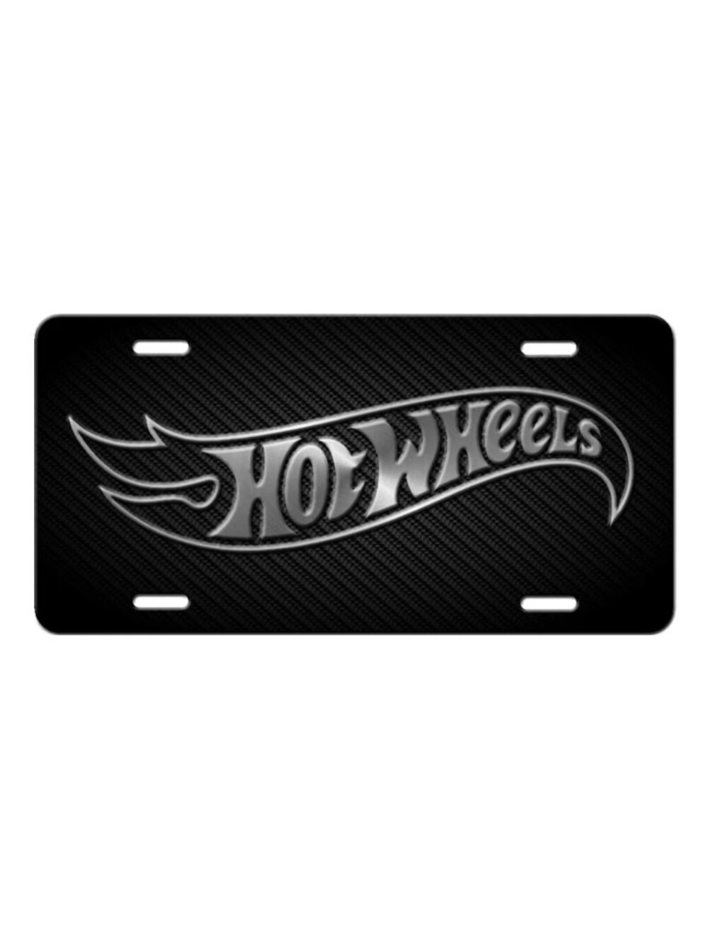 Hot Wheel Steel Look Logo on Aluminum Vanity Novelty License Plate Silver Black